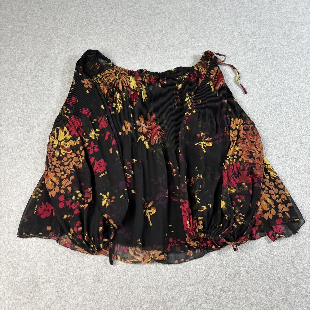 Wilfred Shirt Women Small Black Floral Chiffon Boho Romantic Peasant Fairy Y2K
